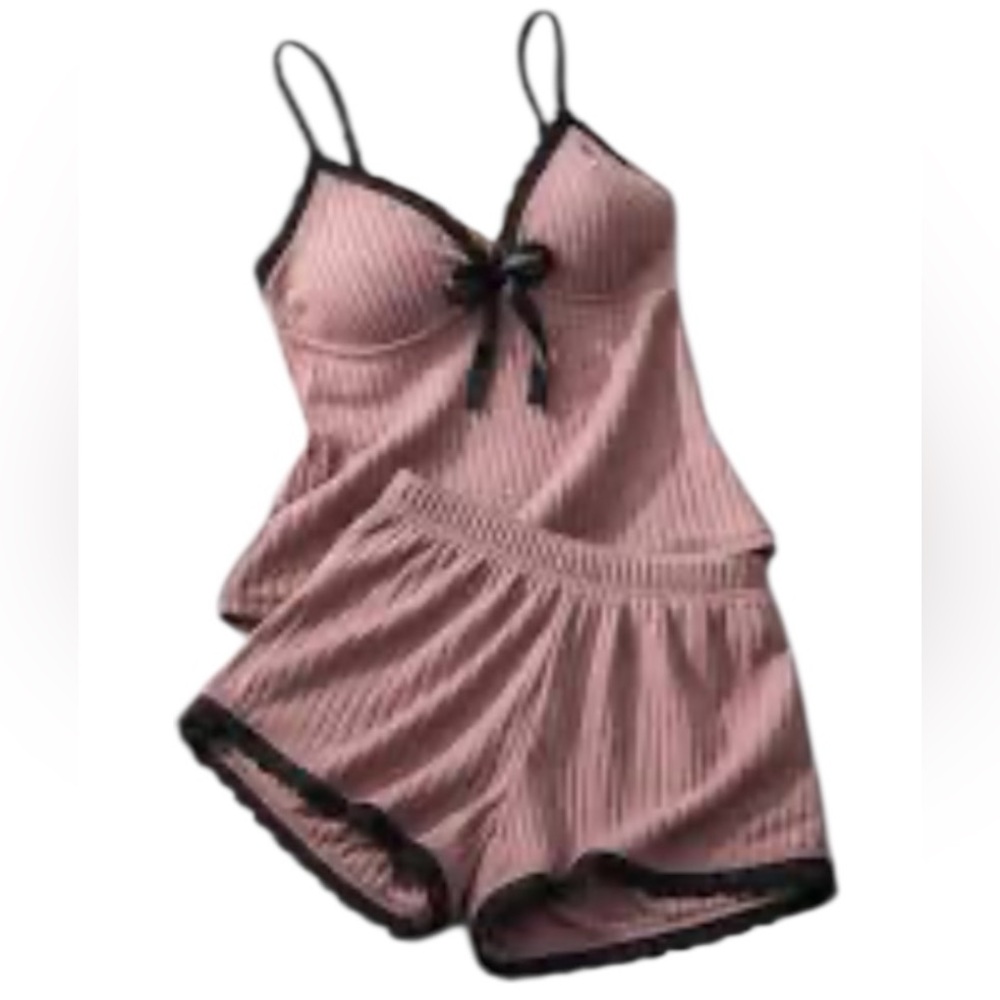 NWOT..Dusty Rose Ribbed Cami & Short Sleep Set with Black Trim